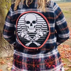 Upcycled Plaid Flannel with Skull Design